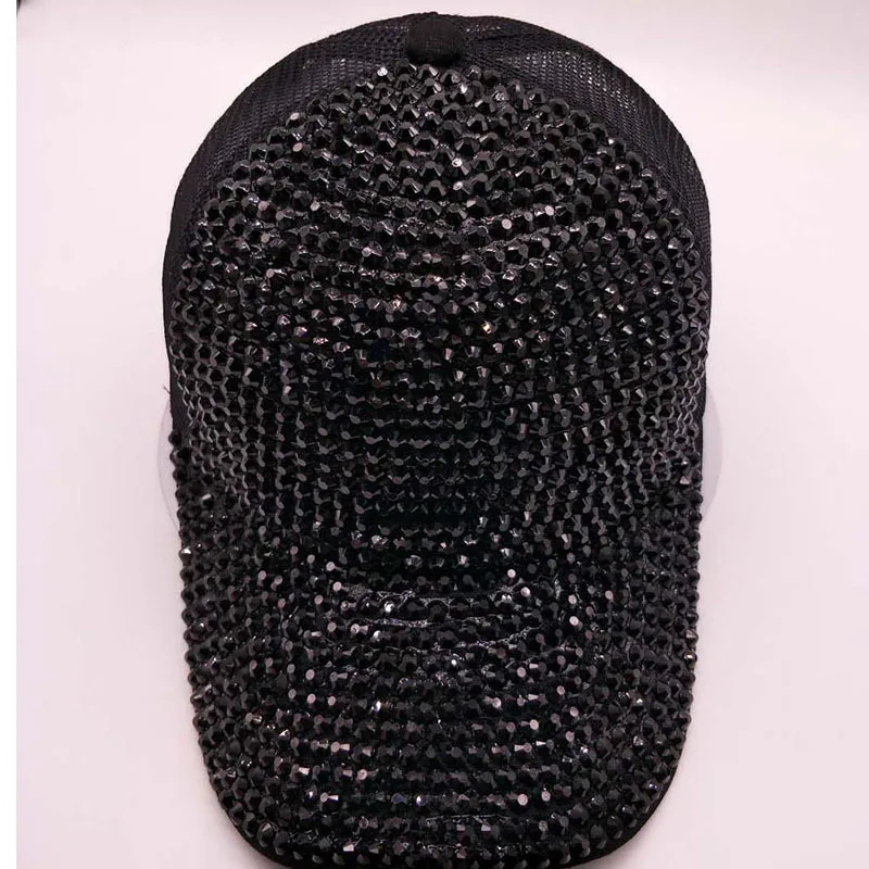 black stone Для женщин Стразы Шапки женский Бейсбол Кепки Bling шапка с бриллиантом для девочек в индивидуальном стиле Бейсболка Кепка Gorras воздухопроницаемость, головной убор с сеточкой от солнца - Цвет: black stone