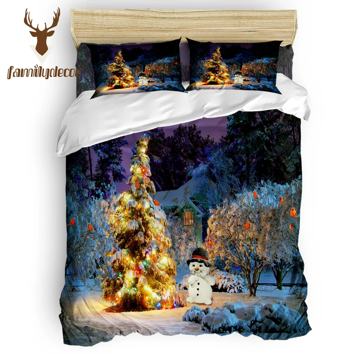 

Family Decor Christmas Tree Snowman House Tree Lighting Birds 3 Piece Bedding Sets Quilt Cover Bedding National Flag Day