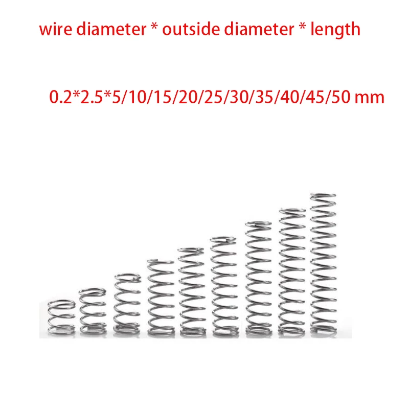 10 шт. диаметр проволоки 0,2 мм наружный диаметр 2,5 мм Длина 5-50 мм нержавеющая сталь компрессионные пружины расширения