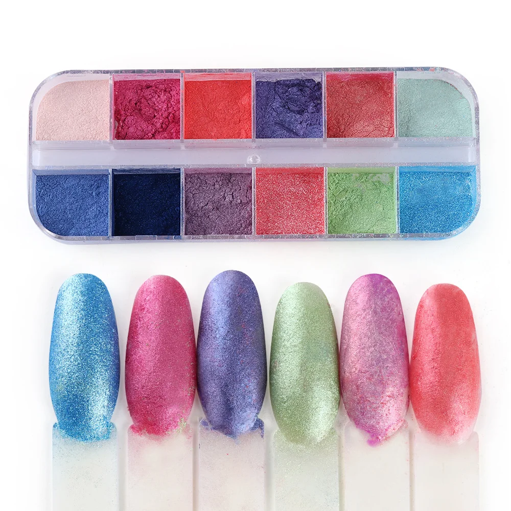 

12 Grid Glitter Nail Chrome Powder Dust Super-fine Colorful Shimmer Flake Set Dipping Nail Art Pigment Decoration Manicure