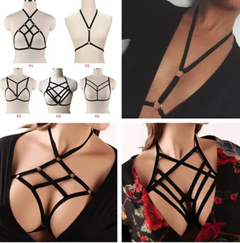

Elastic Fashion Hollow Out Women Gothic Sexy Cage Crop Top Bras Erotic Lingerie Strappy Bra Bustier Bandage Bra Black Harness