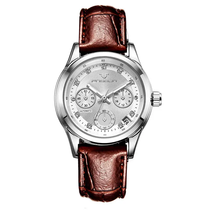 Женские часы знаменитого бренда роскошные механические часы Алмазный календарь Tourbillon Hodinky женские модные автоматические часы - Цвет: leather silver