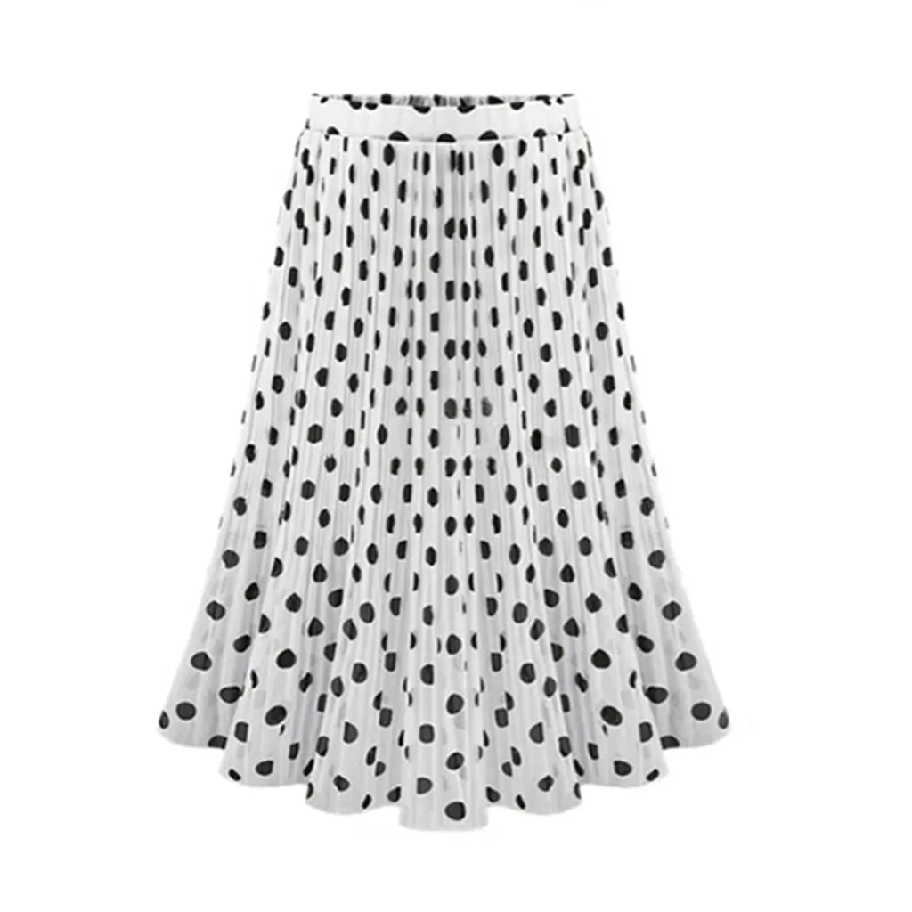 

Dot printing Pleated Skirt 2019 Chiffon High Waisted Long Skirts Womens Skirt Women School Skirt Beach Female Skirts #D1