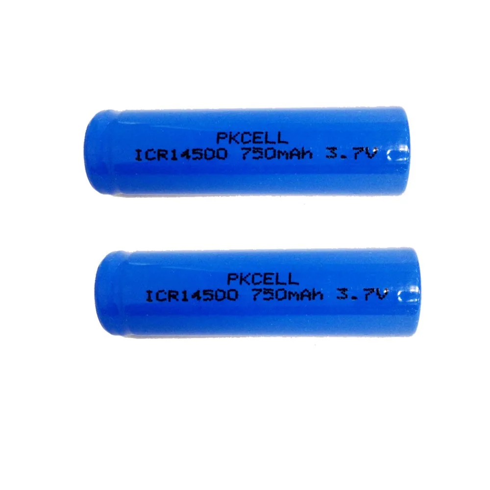 2 шт/PKCELL 14500 батарея 3,7 V ICR14500 750Mah литий-ионная аккумуляторная батарея батареи Baterias Bateria для светодиодный фонарик