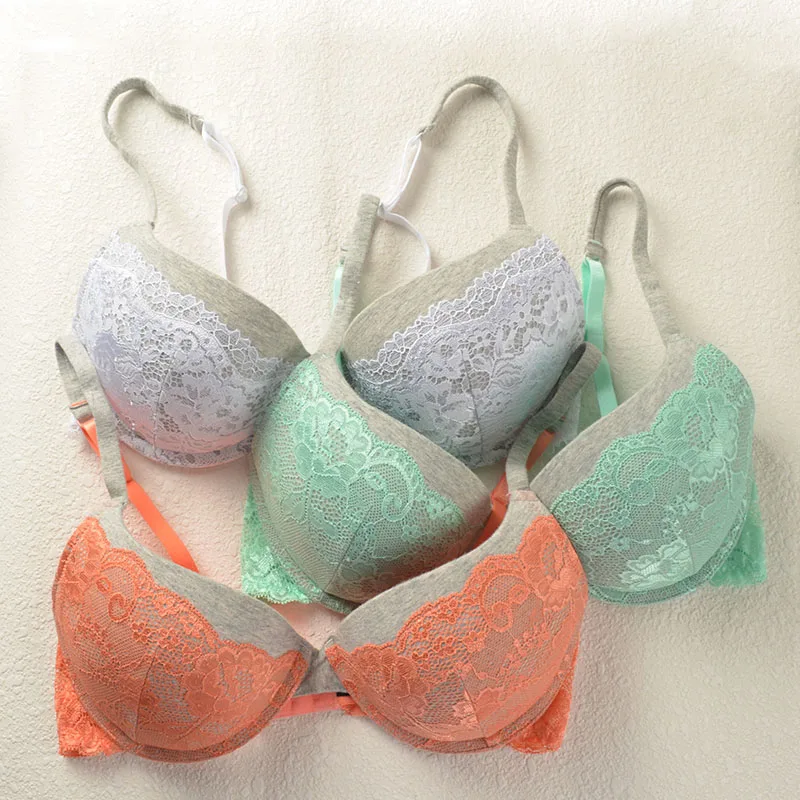 

grey melange cotton fabric three colors 3/4 cup push up bra women underwear sexy lingerie intimates70A 70B 75B 75D 80C 80B
