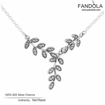 

Leaves Collier Necklace 925 Sterling Silver Clear CZ Chain Pendant Necklaces for Women Original Silver 925 Jewelry