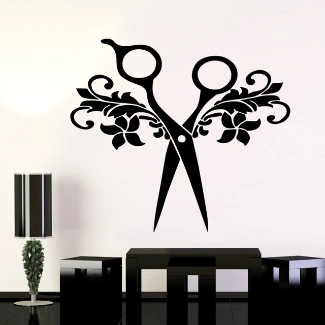 Barber Shop Sticker Name Scissors Hair Salon Decal Neutral 