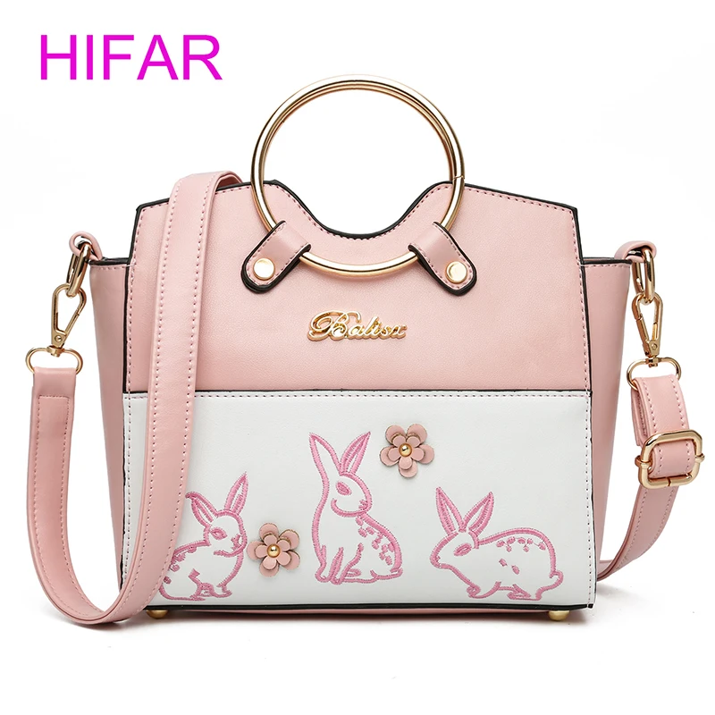 

HIFAR brand rabbit cartoon printing trapeze handbag hotsale women cute purse laides evening clutch messenger shoulder bags