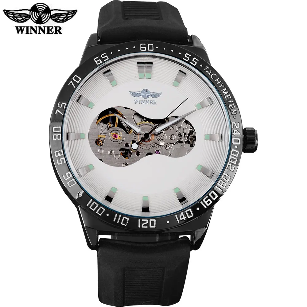 

WINNER Top Brand And Casual Fashion Skeleton Design Men Watch Automatic Self-Wind Rubber Band Mutli-color Watches Clock