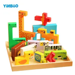 Деревянные 3D головоломки деревянные игрушки для детей мультфильм животных Пазлы интеллект Дети Обучающие игрушки