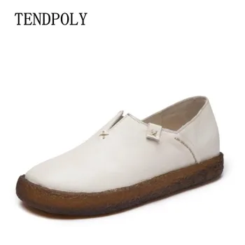 

Spring autumn 2018 new round flat with women's shoes and leisure Flat shoes are shallow mouth of low all-match leather Cowhide