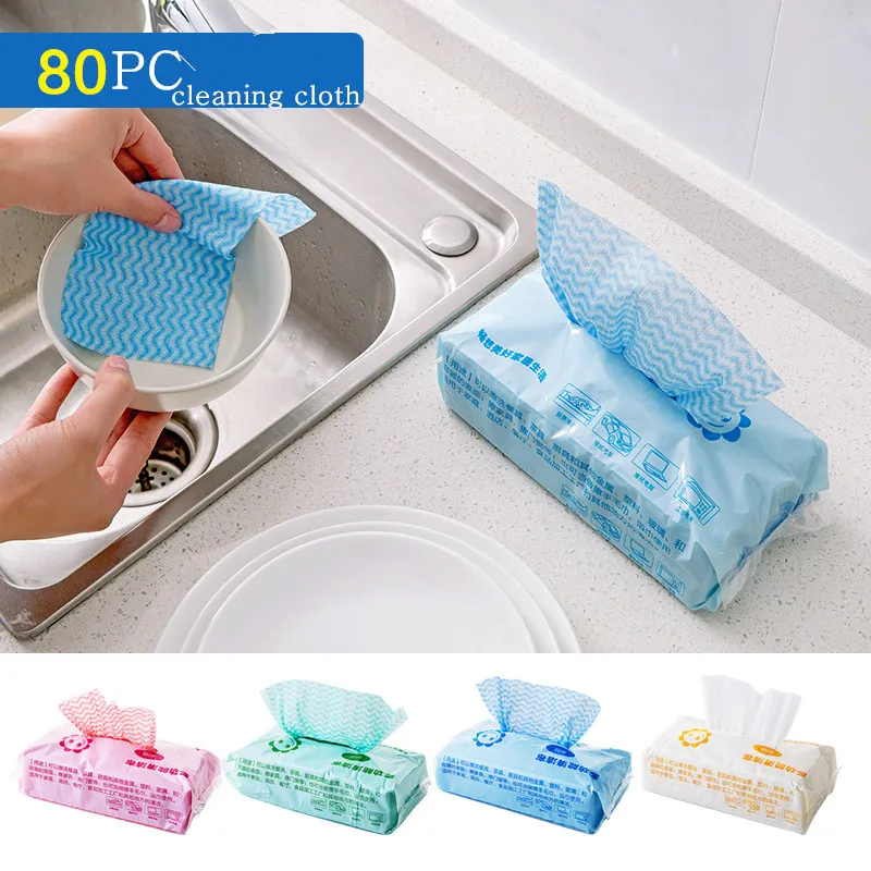 

80pcs/roll High Efficient Environmental Colorful Washing Dish Towel Magic Kitchen Cleaning Cloth Non-stick Oil Wiping Rags Towe