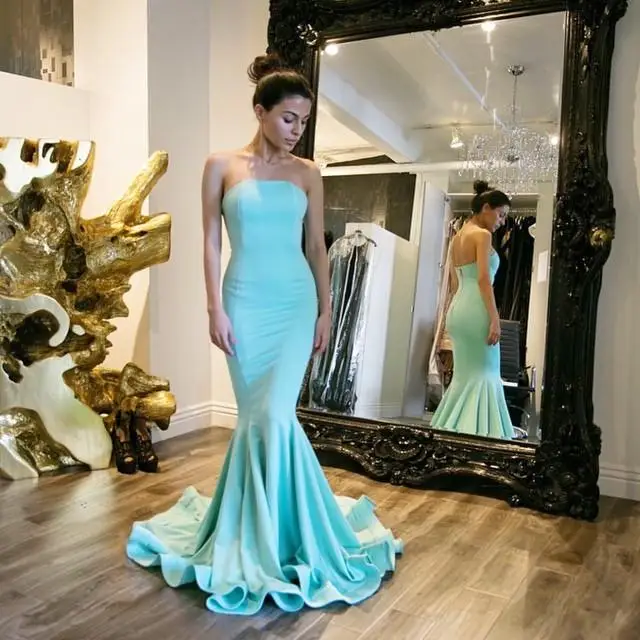 

Robes soiree 2017 Sexy Strapless Mermaid Long Evening dresses Plus size Simple Sleeveless Prom Gown Party Dresses Abendkleider