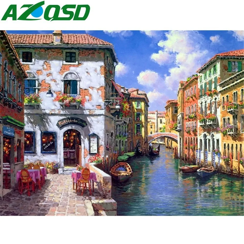 AZQSD полная квадратная алмазная живопись пейзаж для дома декоративная Бриллиантовая мозаика прибрежный город DIY Алмазная вышивка рукоделие Венеция