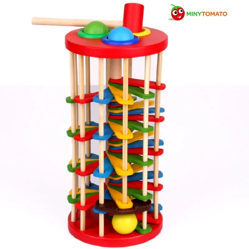

Free Ship Montessori Education Baby Kid Child Knock Ball The Ladder Deluxe Pound and Roll Tower Creativity Developing Wooden Toy
