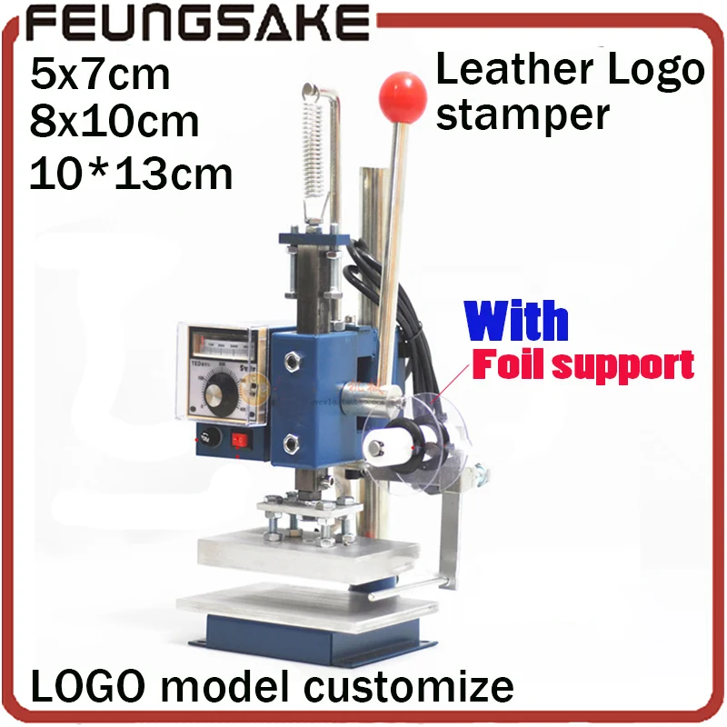 

8x10cm Hot foil stamping machine leather deboss machine 5x7cm 110v 220V+Customized debossing die 10*13cm PU Leather Printer