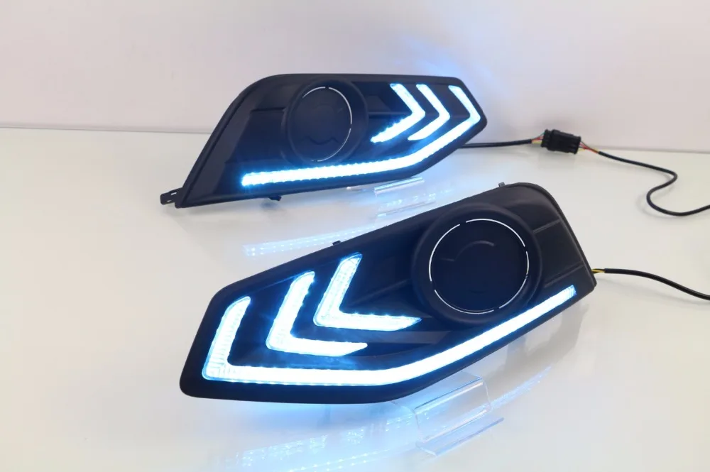 Qirun led drl дневные ходовые огни для NISSAN TIIDA- с желтыми поворотниками+ диммер и синий Ночной свет для бега