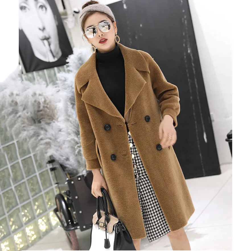 

2018 new arrival women real lamb fur coat Merino Sheep Fur turn down collar office lady fashion warm trench thick winter outwear
