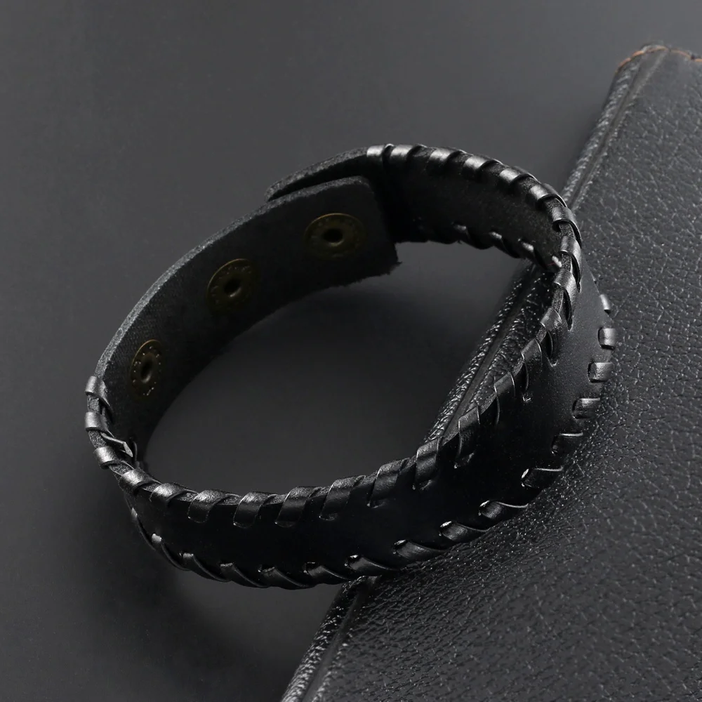 

2019 Fashion Jewelry Vintage Handwork Weave Smooth Glossy Leather Bracelets for Women Simple Cuff Wristband Wide Bracelet