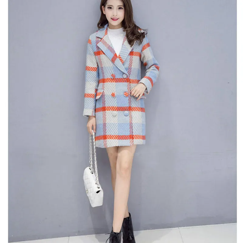 

Women Autumn Plaid Coat Woolen Jacket