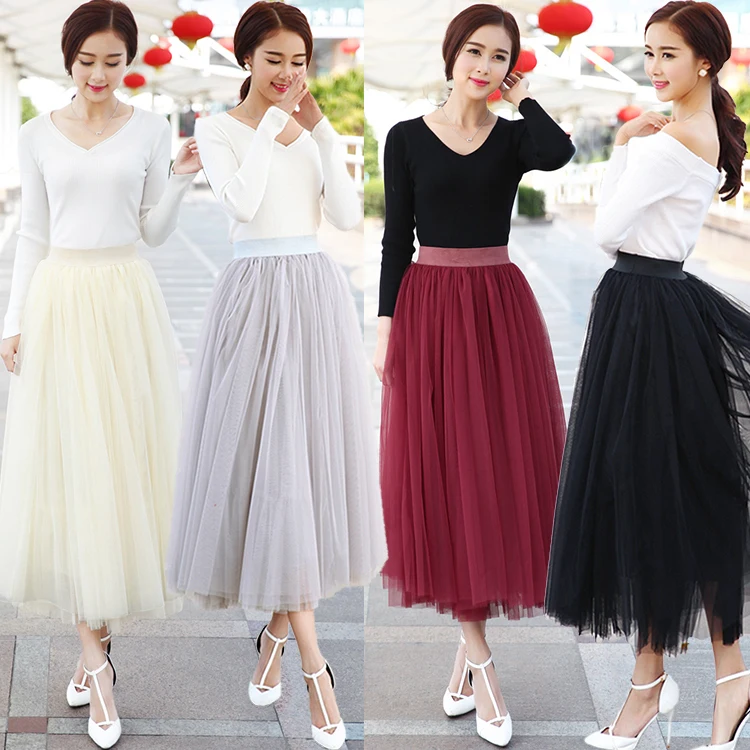 

2016 Spring and summer new faldas korean style 8 m big swing maxi skirts womens autumn winter high waist tutu long tulle skirt