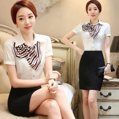 

Business dress suit two-piece white shirt short-sleeved women's summer suit bank work shirt women's shirt