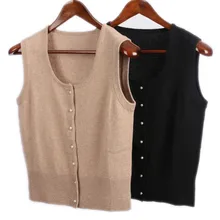 Козья шерсть v-образный вырез вязаный женский модный однотонный свитер жилет без рукавов черный 2 цвета один и более размер