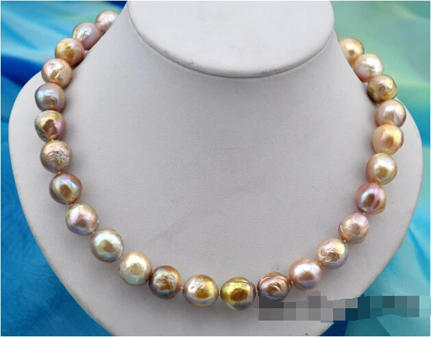 

FREE SHIPPING>@@> Rare 18" 14mm lavender almost round Edison Reborn pearl necklace^^^@^Noble style Natural Fine jewe &