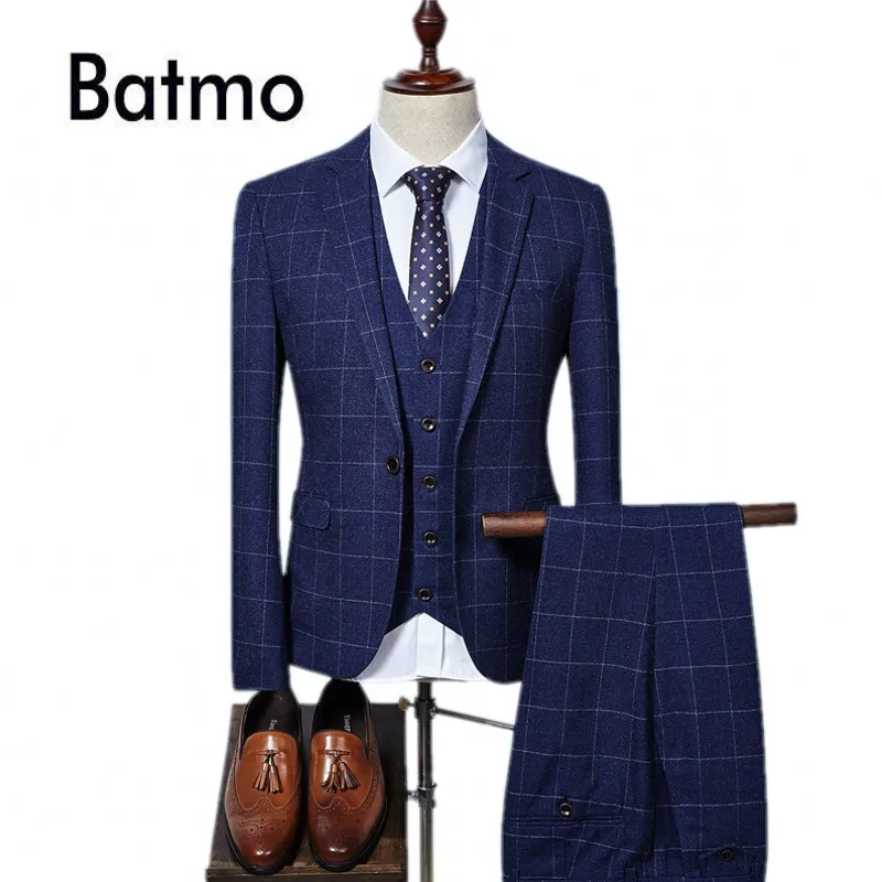 

2017 new arrival high quality fashion single breasted suits men,plaid men's Dress suits,3 color,size S-XXXL, jacket+pants+vest