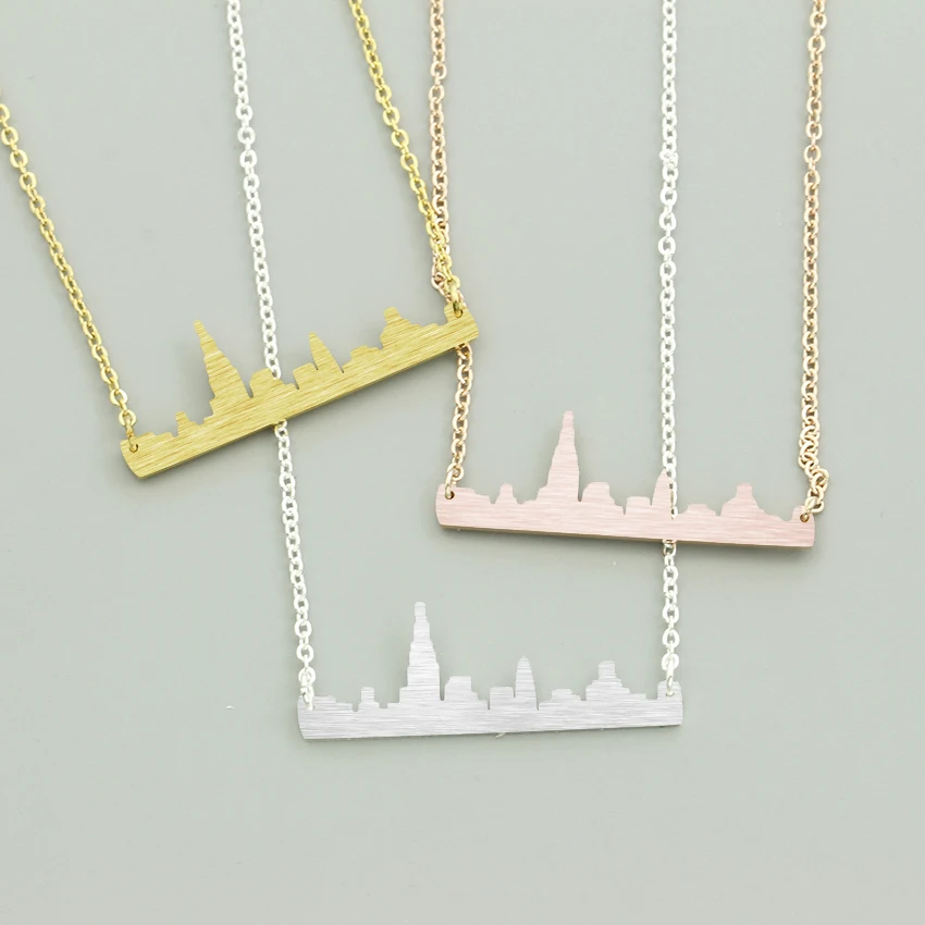 Dianshangkaituozhe Нержавеющая сталь золотые украшения Цепи США New York City Skyline кулон