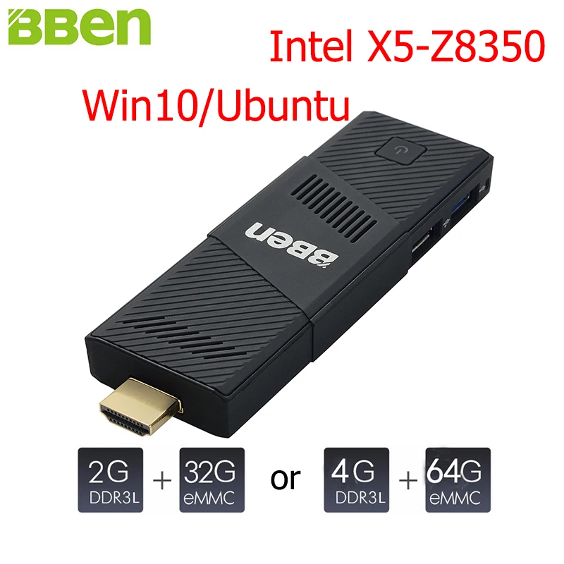 Free Shipping BBen Mini PC Windows 10 Ubuntu Intel Z8350 Quad Core 2G+32G 4G+64G Gen8 HD Graphics Intel Mute Fan Smart TV Stick