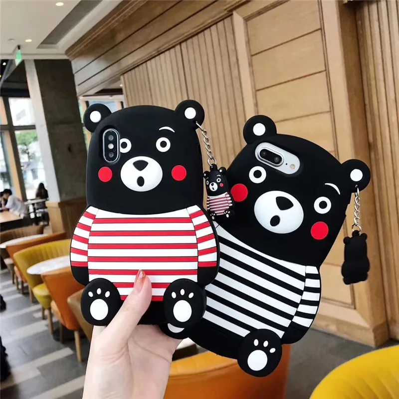 3D милый мультяшный чехол с медведем Kumamon Мягкий силиконовый чехол для iphone X Xs 7 8 6 6s Plus Милая резинка чехол для телефона