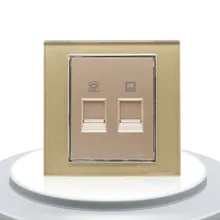 Новая Роскошная золотая настенная стеклянная панель COM+ телефонный разъем 2 банды электрические розетки