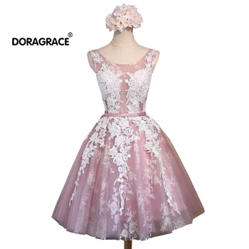 

Doragrace Applique Tulle Sleeveless Lace-Up Short Wedding Party Dress Cocktail Dresses