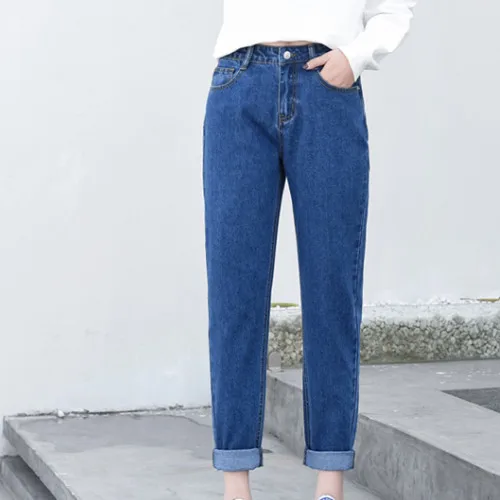 LYJMTDBK классические джинсы 4 сезона, женские джинсы с высокой талией, Модные свободные ретро джинсы в стиле Мумия, новинка, брюки-карандаш - Цвет: Dark blue
