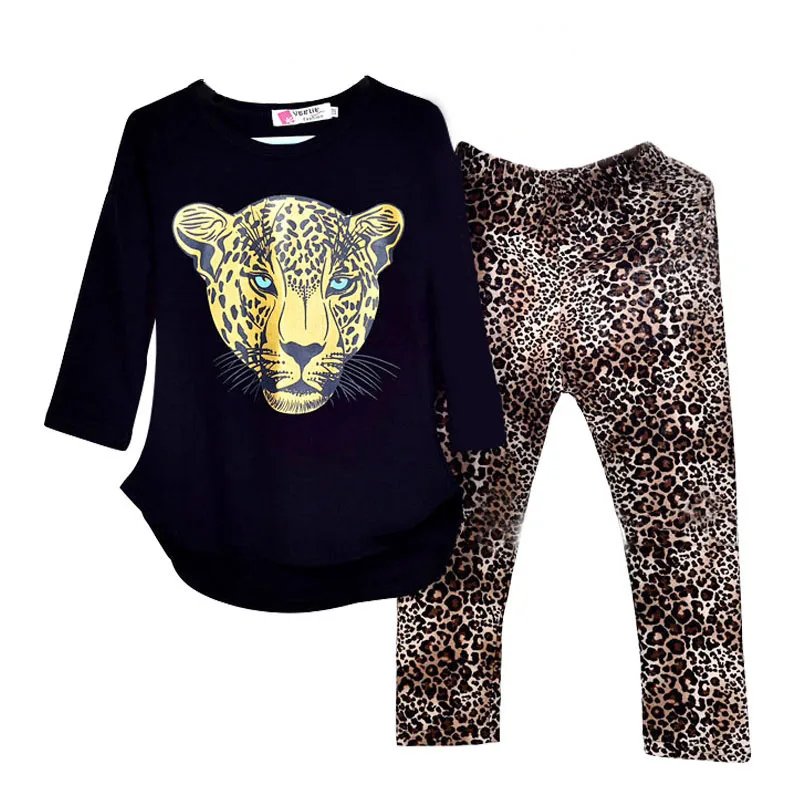 Осенняя футболка с леопардовым принтом для девочек; комплекты одежды для маленьких девочек; комплект одежды для девочек; детская леопардовая футболка с длинными рукавами; леггинсы; брюки