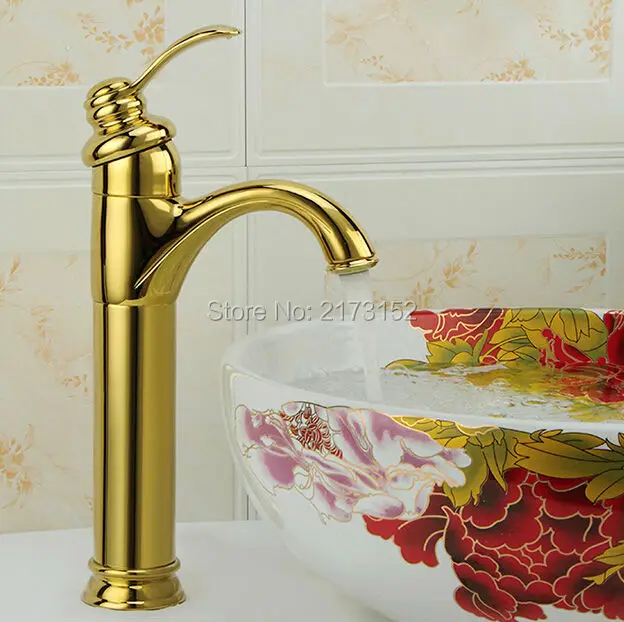 

Luxury Gold Plated Tall Bathroom Faucet Royal Single Hole Single Handle Basin Sink Mixer Tap G-039