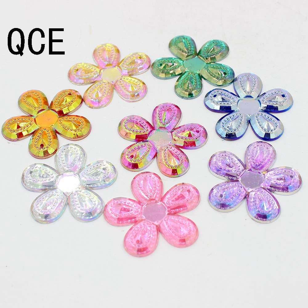 

New Big Size 31MM 20Pcs AB Colors Plum Flower Design Flat Back Seeing On Acrylic Rhinestone Two Holes Beads Stone