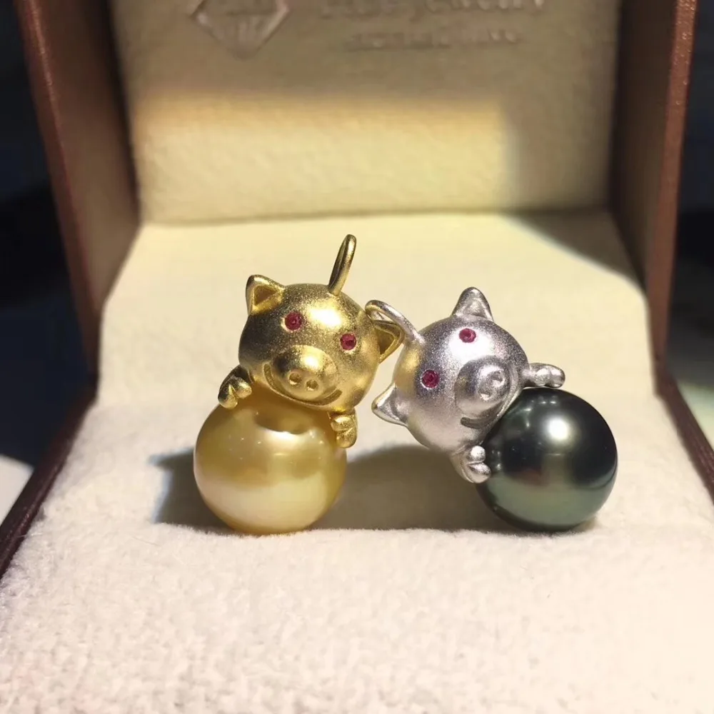

2 Color Cute Pig Pendant Setting Mounting Pendant Findings and Component for Oyster Akoya Edison Pearls Corals Jade Stones Beads