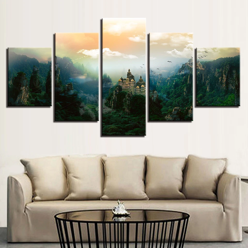 

Modular Canvas Printed Pictures Wall Art Frame 5 Pieces Castle Poster Mountain Natural Wonders Of The World Paintings Home Decor