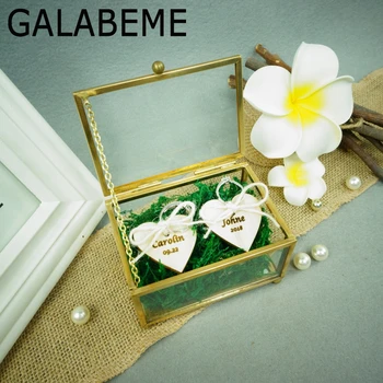 

Custom name date tags Wedding Glass Ring Box Engagement Ring holder Jewelry Gift Wedding Ring boxes Wedding Decoration