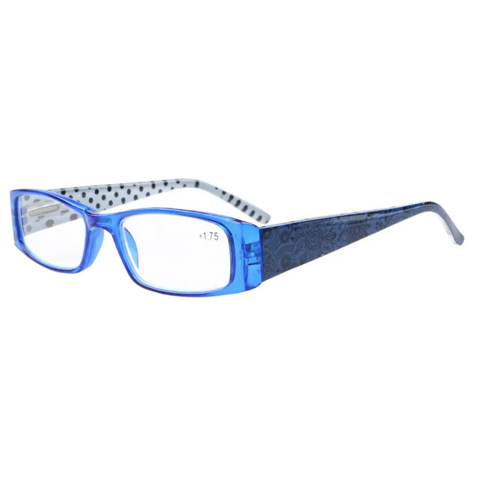 R006P Spring Hinges Polka Dots Patterned Temples Rectangular Reading Glasses +0.5/0.75/1.0/1.25/1.5/1.75/2/2.25/2.5/2.75/3/3.5/4 |
