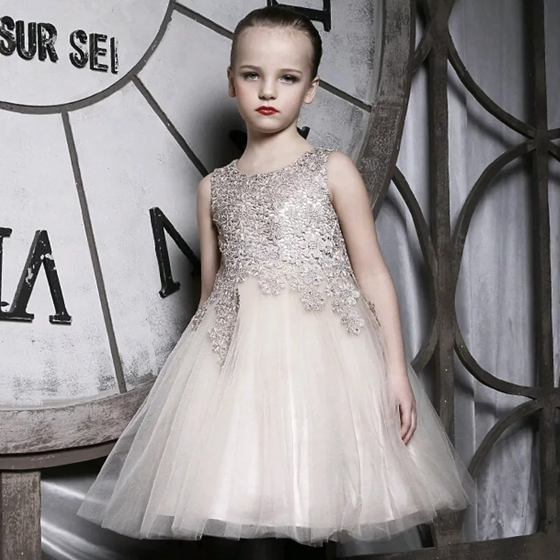 

Hot Sale Shiny Golden Silk Children's Girls Dress Sleeveless Princess Dress with Tail Sequined Children's Girls Clothes