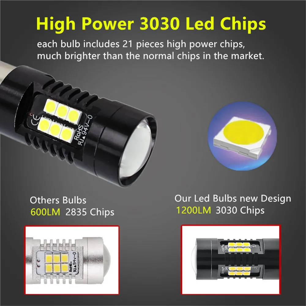 2 шт. H7 светодио дный противотуманных фар 21SMD 3030 фишек 1200LM автомобилей свет лампы ходовые Вождение лампы Авто 12 В белый 6000 К