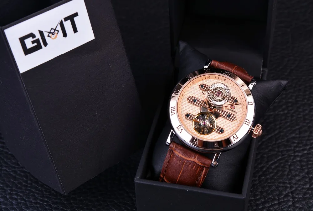 Forsining 2016 Tourbillion неясные дизайнерские розовые золотые элегантные ретро