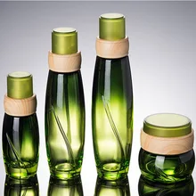 10 шт. деревянный дизайн изумрудно-зеленая стеклянная банка для крема 50 г стеклянный контейнер для косметики эмульсия лосьон насос бутылка 40 мл 100 мл