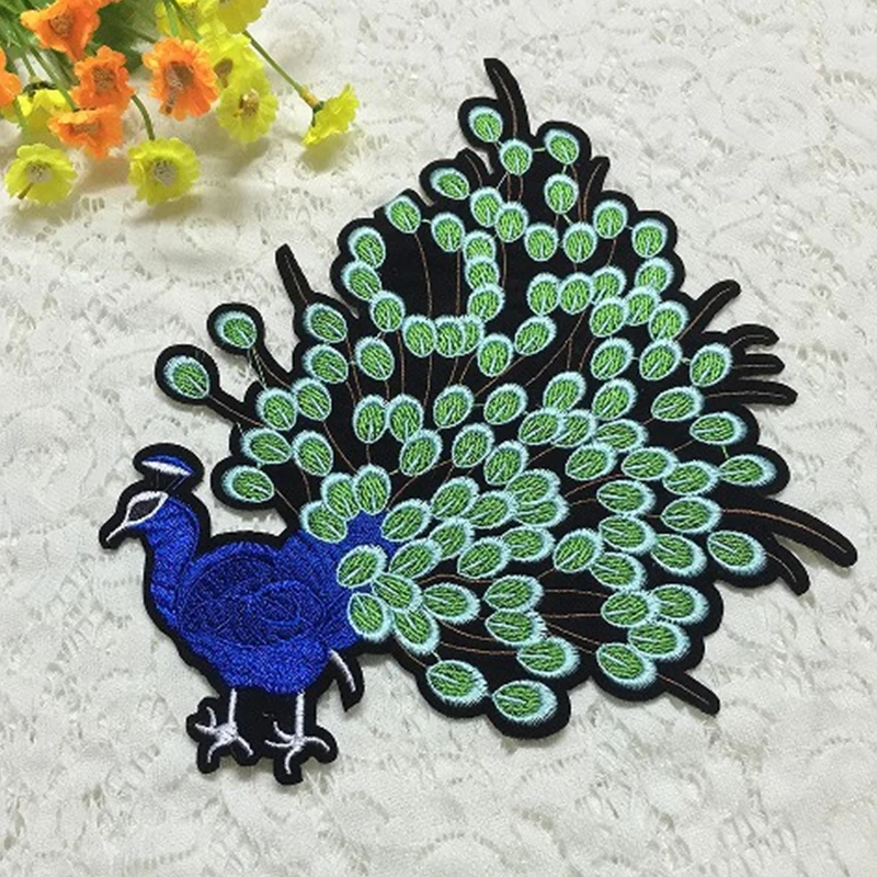 Peacock Embroidery Patch T Shirt Press Sticker Washable Sew On Transfers Patches for Women Dress Hoodie Coat 18x24cm | Дом и сад