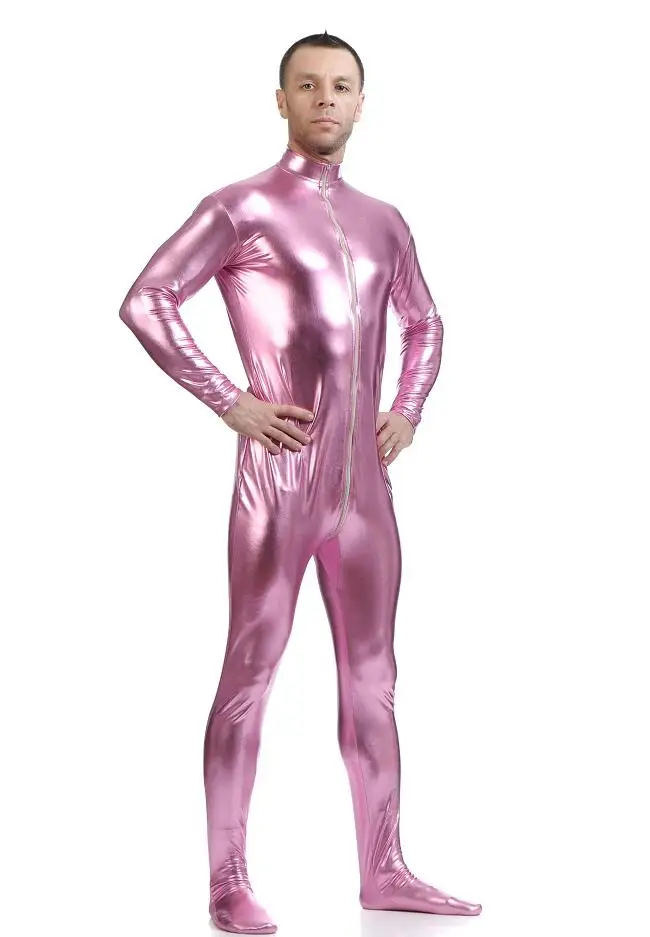 Cosplay&ware Ensnovo Men Latex Suit Black Shiny Metallic Tights Gold Zentai Full Body Unitard Custom Skin Bodysuit Zipper Front -Zentai shop online HTB16R23NwHqK1RjSZJnq6zNLpXaQ.jpg