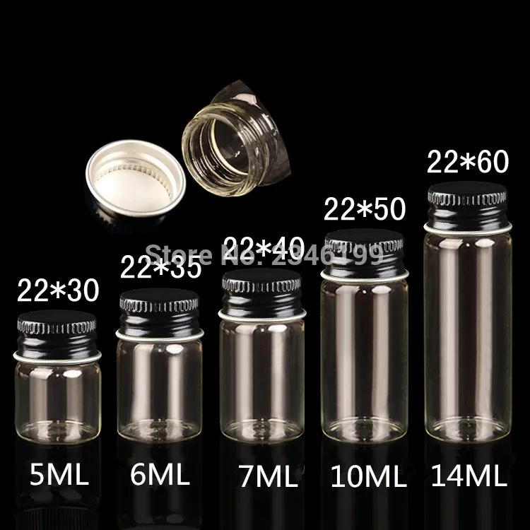 100pcs D22mm Clear Glass Bottle Test Tube With Black Aluminum Lid DIY
