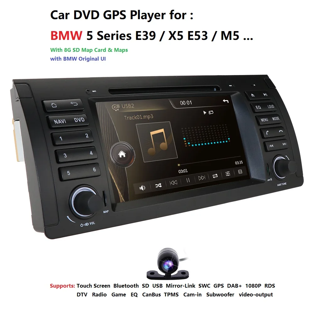 Cheap IPS Touch Screen Car DVD Radio For BMW E39 X5 E53 With GPS Bluetooth RDS USB SD Steering wheel control DAB+TPMS DTV RDS Camera 0